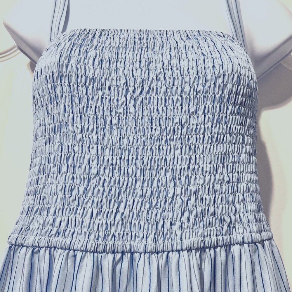 Maxi Striped Blue/Lilac Dress-Size Med.-Ruffled Layered Stretch Dress-NWOT - Picture 4 of 16